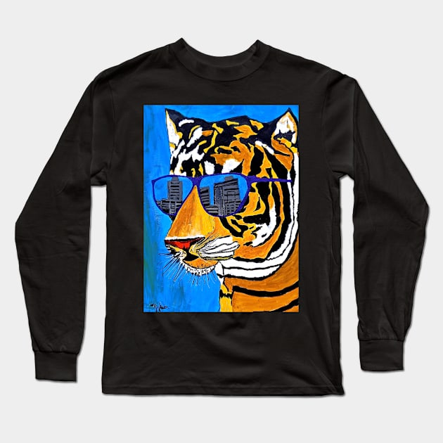 Cool Tiger in Sun Shades Long Sleeve T-Shirt by Overthetopsm